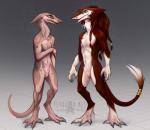 animal_genitalia balls blue_eyes braided_hair chest_tuft claws duo fully_sheathed fur genitals hair hairless keel male nervous nude pink_balls pink_sheath red_body red_fur sheath standing tail toe_claws tuft rotarr nul_the_hairless sergal