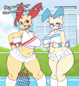 after_sex aftercare anthro anthro_on_anthro anthro_penetrated anthrofied athletic athletic_female athletic_male big_breasts big_butt big_penis big_vulva blue_body blue_eyes blue_fur blush blushing_profusely bodily_fluids bodyguard_position bottomless bottomwear breasts brown_body brown_fur butt clothed clothed_anthro clothed_female clothing cowgirl_position cuddle_pile cuddling cum cum_in_vagina cum_inside curvy_figure dialogue eyewear fellatio female female_penetrated finger_twiddling fingertips_touching flirting foreskin foreskin_play from_behind_position from_front_position fur genital_fluids genitals gentle_sex glasses group group_sex hand_on_hip handjob happy happy_sex heart_symbol hug hugging_another humanoid_genitalia humanoid_penis imminent_sex licking lying male male/female male_penetrating male_penetrating_female moving_foreskin multicolored_body multicolored_fur nipples nude on_back on_bottom on_top oral orgasm penetration penile penile_penetration penis penis_in_vagina penis_lick playful pokemorph pull_out quiet_sex red_body red_eyes red_fur relaxing retracting_foreskin romantic romantic_ambiance romantic_sex sex shy skirt small_waist spread_legs spreading standing standing_sex table_lotus_position tail tan_body tan_fur tennis_racket text thick_thighs threesome tongue tongue_in_foreskin trio two_tone_body two_tone_fur vaginal vaginal_fluids vaginal_penetration voluptuous vulva wearing_glasses wide_hips burgerkiss conditional_dnp opennsfwsp_(sfx) nintendo pokemon canid canine generation_3_pokemon generation_7_pokemon mammal minun plusle pokemon_(species) rockruff 2026 2d_animation absurd_res animated english_text hi_res long_playtime sound video