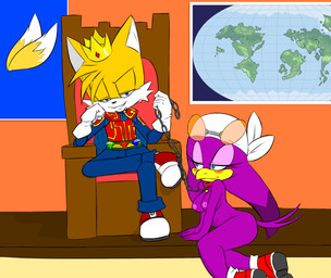 anthro banner chain chain_leash chair clothed clothing collar crown duo emperor female furniture headgear leash male male/female map master/pet mostly_nude predator/prey royalty slave throne tenshigarden sega sonic_riders sonic_the_hedgehog_(series) miles_prower wave_the_swallow whitewhiskey avian bird canid canine fox hirundinid mammal oscine passerine swallow_(bird) hi_res