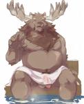 anthro balls belly biped blush eyes_closed flaccid foreskin genitals humanoid_genitalia humanoid_hands humanoid_penis kemono male moobs navel nipples overweight overweight_anthro overweight_male penis pubes sitting solo towel water iwano.kal_(artist) deer mammal new_world_deer reindeer 2020