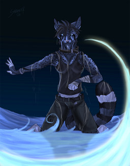 anthro biped blue_eyes collar dark female kneeling solo tail snow-wolf ginger_(snow-wolf) genet mammal viverrid 2008