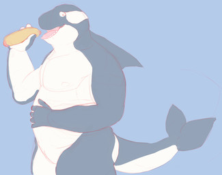5_fingers anthro blue_background dorsal_fin featureless_crotch fin fingers fish_tail flukes food grey_body grey_skin hand_on_belly hand_on_own_belly holding_food holding_object hot_dog looking_aside looking_at_viewer male nipples nude nude_male open_mouth open_smile pecs sharp_teeth side_view simple_background smile solo teeth white_body white_skin nobodyshouse aquatic cetacean dolphin mammal oceanic_dolphin orca toothed_whale 2015 colored_sketch digital_media_(artwork) guide_lines portrait sketch three-quarter_portrait
