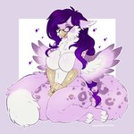 anthro beak big_breasts big_butt big_tail breasts butt eyewear female glasses hair leopard_spots neck_tuft paws pose purple_eyes purple_hair simple_background slightly_chubby solo sparkles spots tail thick_thighs tuft wings onnanoko mythology titania_(titaniabird) avian felid gryphon hybrid mammal mythological_avian mythological_creature pantherine snow_leopard 1:1 2021 colored hi_res