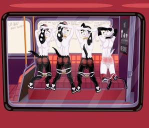 aged_up amputee anthro anthrofied backsack balls black_spots bus butt chain_necklace clenched_teeth clothing collar commercial_vehicle dialogue disability exhibitionism feet flaccid foreskin fur genitals group hands_behind_head humanoid_genitalia humanoid_penis jewelry jockstrap jockstrap_down kneeling looking_back male markings missing_all_legs necklace nude panis partially_retracted_foreskin pawpads penis prosthetic prosthetic_leg prosthetic_limb public public_nudity rear_view slap_mark spanked_butt spots spotted_body tail teeth text toes underwear vehicle white_body white_fur window dal101strefan 101_dalmatian_street 101_dalmatians disney dimitri_1_(101_dalmatians) dimitri_2_(101_dalmatians) dimitri_3_(101_dalmatians) dimitri_trio_(101_dalmatians) canid canine canis dalmatian domestic_dog mammal digital_media_(artwork) english_text hi_res brother_(lore) brothers_(lore) sibling_(lore) triplets_(lore)