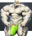 5_fingers abs anthro biceps big_bulge big_muscles big_pecs big_penis biped black_nose blonde_hair bulge claws clothed clothed_anthro clothed_male clothing deltoids detailed_bulge fangs finger_claws fingers fur genital_outline genitals green_clothing green_eyes green_thong green_underwear hair huge_bulge huge_muscles huge_penis humanoid_hands hyper hyper_muscles looking_forward male male_anthro muscular muscular_anthro muscular_male navel nipples pecs penis penis_base penis_outline pink_nipples pink_penis pubes quads simple_background smile solo standing teeth thong thong_only topless topless_anthro topless_male trapezius triceps underwear underwear_only v-cut vein veiny_penis white_body white_fur oldshep jared_kuznetsov canid canine canis mammal wolf digital_media_(artwork) digital_painting_(artwork) painting_(artwork) portrait shaded signature soft_shading three-quarter_portrait