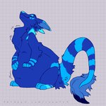 ambiguous_gender ambiguous_pred blue_body blue_fur feral fur markings neck_bulge solo striped_markings striped_tail stripes tail tail_markings text vore foulfur mythology eachom zorgoia 1:1 hi_res url