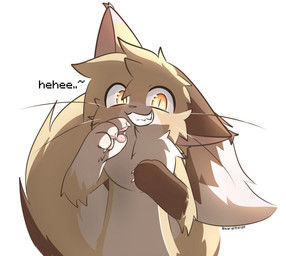 ambiguous_anthro ambiguous_gender anthro brown_body brown_fur fluffy fluffy_chest fur gloves_(marking) grin grinning_at_viewer handpaw looking_at_viewer markings nude_ambiguous nude_anthro one_ear_up pawpads paws pink_pawpads smile smiling_at_viewer tan_body tan_fur whiskers white_body white_fur aarelthings caramel_(aarelthings) domestic_cat felid feline felis mammal digital_drawing_(artwork) digital_media_(artwork) hi_res