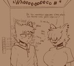 2024 aliasing anthro big_breasts blah_blah_blah blush blush_lines breasts choker clothed clothing cocoa_(justbirb) dialogue digital_media_(artwork) domestic_cat duo ear_piercing elevator english_text felid feline felis female hair hair_over_eyes hoodie huge_breasts inside jewelry justbirb krita_(artwork) male male/female mammal monochrome necklace open_mouth paprika_(justbirb) piercing sepia shirt sound_effects standing talking_to_another teeth text thoughts topwear