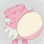 ambiguous_gender beady_eyes biped egg feral front_view grey_background looking_at_viewer open_mouth open_smile simple_background smile soft_focus solo speed_lines standing throwing_object boke_(artist) nintendo pokemon woe_plague_be_upon_ye blissey generation_2_pokemon pokemon_(species) 1:1 2022 digital_media_(artwork)
