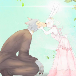 anthro anthro_on_anthro blush canon_couple clothed clothing dress duo eyes_closed female fully_clothed fur grey_body grey_fur husband_and_wife kissing larger_male light male male/female married_couple outside size_difference smaller_female standing sun sunlight wedding wedding_dress white_body white_fur eden_fries beastars haru_(beastars) legoshi_(beastars) canid canine canis domestic_rabbit dwarf_rabbit lagomorph leporid mammal oryctolagus rabbit wolf 1:1 2020 digital_media_(artwork) hi_res