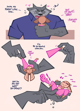 age_difference anthro bodily_fluids daddy_kink dominant dominant_male female genital_fluids larger_male male male/female size_difference text touching_vulva vaginal_fluids fangdangler bimbo_deer wolf_daddy_(fangdangler) canid canine canis deer mammal wolf english_text hi_res