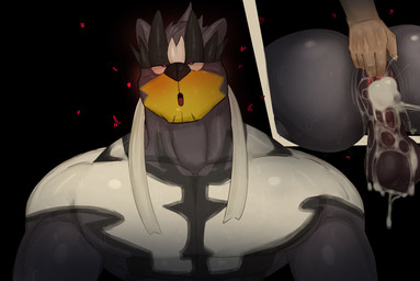 anthro anus backsack balls big_butt black_background bodily_fluids butt clitoris cum cum_in_ass cum_inside cum_on_balls fur gaping gaping_anus genital_fluids genitals grey_body grey_fur heart_eyes heart_symbol looking_pleasured male muscular muscular_anthro muscular_male open_mouth saggy_balls scrotum_flap simple_background solo sweat sweaty_body guszaa_gus nintendo pokemon generation_8_pokemon legendary_pokemon pokemon_(species) single_strike_style_urshifu urshifu 2026 digital_drawing_(artwork) digital_media_(artwork) hi_res