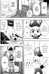2:3 anthro black_and_white blush carrying_another clothing comic demon dialogue dickpenis english_text excited harusuke hi_res loki_(harusuke) male markings monochrome on_head outcrosser smile tail teeth text translated young