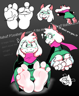 3_toes anthro blush dialogue disembodied_hand eyewear feet femboy foot_fetish foot_focus foot_play fur glasses looking_at_viewer male soles solo talking_to_viewer tickling tickling_feet toes white_body white_fur g3aaltthing deltarune undertale_(series) ralsei bovid caprine goat mammal absurd_res hi_res