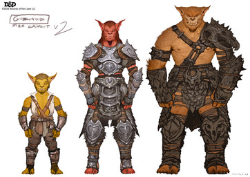 anthro armor belt brown_body brown_fur brown_hair front_view fur group hair humanoid_pointy_ears male pauldron pointy_ears simple_background size_difference smile standing white_background john_tedrick dungeons_and_dragons hasbro wizards_of_the_coast bugbear goblin hobgoblin humanoid 2023 absurd_res hi_res official_art