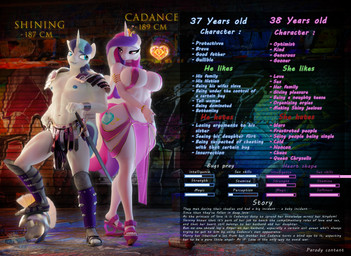 anthro anthrofied areola areola_slip armlet armor bangle bedroom_eyes big_breasts blue_eyes blue_hair blue_nipples bottomwear bracelet bracers breasts canon_couple character_bio choker clothing colored_nails crown curvy_figure cutie_mark duo eye_contact eyeshadow female female_anthro footwear greaves grin hair half-closed_eyes headgear helmet high_heeled_sandals high_heels horn hourglass_figure jewelry larger_anthro larger_female lidded_eyes loincloth looking_at_another makeup male male/female male_anthro melee_weapon multicolored_hair multicolored_tail muscular muscular_anthro muscular_male nails narrowed_eyes navel necklace nipples pauldron pink_body pink_eyes promo ring_(jewelry) sandals seductive shoes size_difference small_waist smaller_anthro smaller_male smile sword tail teeth text thick_thighs tiara two_tone_hair two_tone_tail voluptuous voluptuous_anthro voluptuous_female weapon white_body wide_hipped_anthro wide_hipped_female wide_hips hooves-art friendship_is_magic hasbro my_little_pony mythology princess_cadance_(mlp) shining_armor_(mlp) equid equine horse mammal mythological_creature mythological_equine pony unicorn 2025 3d_(artwork) absurd_res blender_(artwork) digital_media_(artwork) english_text hi_res model_sheet