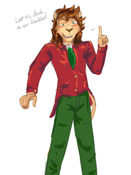 alternate_species anthro bottomwear clothed clothing dialogue drunk formal_wear fully_clothed furrification male pants simple_background solo substance_intoxication suit_jacket talking_to_viewer text white_background fuze stardew_valley elliott_(stardew_valley) felid lion mammal pantherine 3:4 english_text hi_res