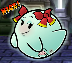anus female genitals presenting presenting_vulva ribbons solo spread_vulva spreading text vulva paint34 mario_bros nintendo paper_mario lady_bow boo_(mario) ghost spirit 2014