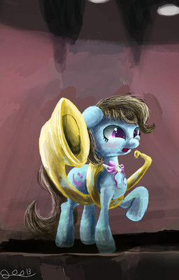 black_mane black_tail blue_body blue_fur blush bow_tie brass_instrument ceiling ceiling_lamp cutie_mark eyelashes female female_feral feral fur inside lamp light long_tail mane medium_mane musical_instrument on_stage open_mouth performing pupils purple_bow_tie purple_eyes purple_pupils quadruped red_tongue red_wall solo tail tongue tuba wall_(structure) wind_instrument mythrava hasbro my_little_pony beauty_bass fan_character earth_pony equid equine horse mammal pony 2013 absurd_res colored digital_drawing_(artwork) digital_media_(artwork) english_description hi_res lighting shaded
