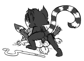 alternate_species anthro backsack balls biped bodily_fluids butt cheek_tuft clenched_teeth duo erection facial_tuft female female_penetrated from_front_position genital_fluids genitals hair head_tuft humanoid_genitalia humanoid_vulva interspecies long_tail lying male male/female male_penetrating male_penetrating_female markings missionary_position nude on_back penetration penile penile_penetration penile_spines penis penis_in_vagina rear_view ring_(marking) ringed_tail scut_tail sex short_hair short_tail simple_background staff striped_markings striped_tail stripes tail tail_markings teeth tuft vaginal vaginal_fluids vaginal_penetration vulva white_background young young_anthro young_female young_male young_on_young furcollector chian_(furcollector) taleir lagomorph lemur leporid mammal primate rabbit ring-tailed_lemur strepsirrhine monochrome