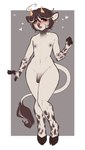 anthro blush brown_hair femboy genitals hair hooves horn male nipples nude orange_eyes penis solo spots shudayuda bovid bovine cattle mammal absurd_res digital_media_(artwork) hi_res