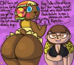 anthro bedroom_eyes bent_over big_butt bottomless breasts bubble_butt butt cleavage clothed clothing duo female female_anthro female_human freckled_butt freckles huge_butt inviting inviting_to_sex looking_at_viewer looking_back narrowed_eyes seductive klutzatdusk animal_crossing nintendo frita_(animal_crossing) susan_(klutzatdusk) villager_(animal_crossing) bovid caprine human mammal sheep colored