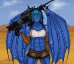 2013 asato black_nails blue_dragon blue_hair blue_skin clothing cloud cyan_hair desert dragon eliana eliana-asato ena female green_eyes gun hair horn long_hair outside piercing ranged_weapon sand shorts sky smile standing weapon wings
Rating: Safe
Score: 3
User: Lulana
Date: February 09, 2014