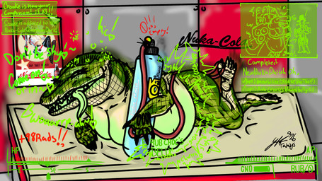 abdominal_bulge alcohol anal_inflation anthro beer belly belly_inflation belly_overhang belly_rub belly_rub_request beverage big_belly big_breasts blue_tank breasts claw_fingers claws close_to_bursting clothing dialogue drunk duo expansion eyelashes feet female fiddling finger_claws fishnet_clothing foot_fetish force_feeding forced green_body green_eyes green_scales green_tongue holding_hose hose hose_in_butt hose_in_vagina hose_inflation hud inflation intestinal_bulge keg long_eyelashes lying male male/female metal metallic multicolored_body multicolored_skin nude nuka-cola nuka-cola_quantum onomatopoeia oxygen_tank pale_skin pose poster profanity radiation radioactive reflection scales sharp_teeth smile smiling_at_viewer smirk smirking_at_another smirking_at_viewer smirking_pred solo sound_effects substance_intoxication tail teeth text toe_claws toes toes_pointed_inward tongue tongue_out two_tone_body two_tone_skin inflation_fantasys ykfantasys fallout microsoft alligator alligatorid animal_humanoid croake crocodile crocodilian gatorclaw_(fallout) humanoid hybrid reptile scalie scalie_humanoid snake 16:9 4k absurd_res english_text hi_res pinup story widescreen