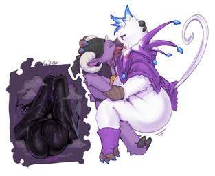 2_horns 4_fingers 4_toes anthro arm_grab balls balls_outline barely_visible_genitalia barely_visible_penis beak bell belly big_butt black_beak black_clothing black_eyes black_headkerchief black_kerchief black_neckerchief black_thong black_underwear blue_claws blue_highlights bodily_fluids bovid_horn bulge bulge_frottage butt butt_grab butt_jiggle caprine_horn claws cloak close-up clothed clothing curled_horn cutaway detailed_bulge drooling_tongue duo erection erection_under_clothing feather_hair feathers feet fingers footwear french_kissing frottage fur furry_tail gem genital_fluids genital_outline genitals gold_(metal) gold_jewelry hand_on_another's_butt hand_on_butt head_grab headgear headkerchief headwear hidden_eyes highlights_(coloring) hooves horn huge_butt jewelry jiggling jingle_bell kerchief kissing long_tail looking_at_another looking_at_partner male male/male motion_outline musk musk_cloud neckerchief neckwear nipple_piercing nipples onomatopoeia overweight overweight_male penile penis penis_base penis_outline penises_touching piercing precum precum_through_clothing precum_through_underwear pseudo_hair purple_body purple_clothing purple_footwear purple_fur purple_socks ram_horn ruff saliva sex short_tail side_view simple_background socks sound_effects sweat sweaty_balls sweaty_clothing sweaty_genitalia sweaty_penis tail tail_feathers talon_hands talons tenting text thong thong_only toeless_footwear toeless_socks toes tongue tongue_out topless underwear underwear_only wet wet_clothing white_background white_body white_feathers wyth boone_(misterimp) diamond_(artistjackalope) avian bird bovid caprine mammal oscine paradisaeid passerine sheep 2025 absurd_res digital_media_(artwork) hi_res signature