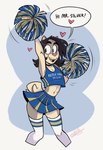 2023 anthro black_hair bottomwear cadaverrdog canid canine canis cheerleader clothed clothing crop_top crossdressing curled_tail dialogue domestic_dog english_text fangs femboy finlay_(cadaverrdog) fur hair heart_symbol hi_res legwear male mammal miniskirt open_clothing open_mouth open_smile pom_poms shirt simple_background skirt smile solo speech_bubble stockings tail tan_body tan_fur teeth text topwear white_background wide_eyed