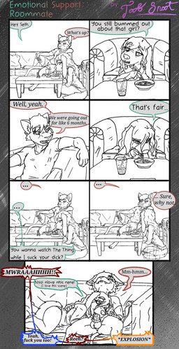 alcohol alcohol_bottle animal_genitalia animal_penis anthro balls beverage beverage_bottle bite bottle bottomless chopsticks clothed clothing container dialogue duo eating eating_food eyes_closed feline_genitalia feline_penis fellatio female furniture genitals leaning leaning_backward looking_pleasured lying male male/female on_side on_sofa oral oral_only oral_request partially_clothed penile penis pupils requesting self_bite sex sex_request sheath sitting sitting_on_sofa slit_pupils smile sofa speech_bubble spiked_penis spikes spikes_(anatomy) spread_legs spreading tail talking_to_another text tongue tongue_out toof_snoot kodi_(toof_snoot) seth_(toof_snoot) bird_dog canid canine canis domestic_cat domestic_dog felid feline felis hunting_dog irish_setter mammal setter tuxedo_cat absurd_res comic english_text hi_res