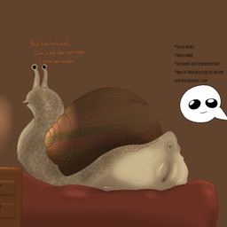 anus bed dialogue female feral furniture furniture_lamp genitals looking_at_viewer nightstand offscreen_character plump_labia slime solo text vulva wet wet_body crane_(artist) ambiguous_species gastropod mollusk snail 1:1 english_text hi_res