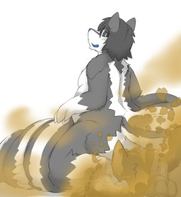 ambiguous_gender anthro belly black_eyes black_hair butt duo facesitting fart fart_fetish farting_on_another farting_on_face fluffy fluffy_tail fur gas grey_body grey_fur hair long_tail looking_back male male/ambiguous open_mouth sitting sitting_on_another slightly_chubby slightly_chubby_male smile tail tail_coil sakamata mammal mephitid skunk hi_res