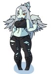 amber_eyes anthro big_breasts black_bottomwear black_clothing black_jeans black_pants boots bottomwear breasts clothing crop_top denim denim_bottomwear denim_clothing elbow_feathers eyelashes feathered_wings feathers female footwear gesture grey_body grey_hair grey_scales hair halter_top hand_gesture hand_on_hip hand_on_own_hip jeans jewelry long_hair looking_at_viewer middle_finger midriff necklace pants scales shirt shoes short_tail simple_background small_waist snout solo tail thick_thighs topwear torn_bottomwear torn_clothing torn_jeans torn_pants white_background wide_hips wings ather_os third-party_edit cavemanon_studios goodbye_volcano_high snoot_game fang_(gvh) prehistoric_species pterodactylus pterosaur reptile scalie 2025 absurd_res digital_drawing_(artwork) digital_media_(artwork) hi_res