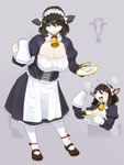 anthro bell bell_collar beverage big_breasts black_body black_fur blue_eyes blush bodily_fluids breasts brown_hair cleavage clothed clothed_anthro clothed_female clothing coffee collar container cowbell cup dirndl dress drooling eyebrows eyelashes female female_anthro footwear front_view fur grey_background hair heart_symbol kemono legwear loafers looking_at_viewer maid_apron maid_headdress maid_uniform milk multicolored_body multicolored_fur open_mouth open_smile pitcher pouring puffy_sleeves saliva saucer shirt_collar shoes simple_background smile solo steam stockings tea_cup tongue two_tone_body two_tone_fur uniform white_body white_fur kame_3 bovid bovine cattle holstein_friesian_cattle mammal 2020 absurd_res hi_res