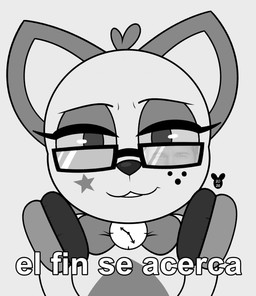 anthro bow_tie duo electronics eyebrows eyelashes eyeshadow eyewear female glasses grey_background headphones looking_at_viewer makeup male markings mole_(marking) open_mouth open_smile simple_background smile solo_focus star_(marking) text white_text luanctoons kali_(luanctoons) domestic_cat felid feline felis human mammal 2026 absurd_res english_text hi_res monochrome spanish_text translation_request