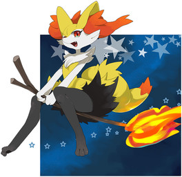 ambiguous_anthro ambiguous_gender anthro biped border cute_fangs elemental_manipulation eyelashes fangs fire fire_manipulation flying holding_object holding_stick looking_at_viewer low-angle_view open_mouth open_smile riding side_view simple_background sitting smile solo star_polygon stick teeth tongue white_border hatenakayubi nintendo pokemon braixen canid generation_6_pokemon mammal pokemon_(species) 2016 digital_drawing_(artwork) digital_media_(artwork) full-length_portrait portrait