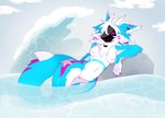 anthro beach breasts casual_nudity female fluffy fluffy_ears genitals machine neck_tuft pussy relaxing rock solo tail tuft water wave kanaeshka fish marine protogen shark absurd_res hi_res sketch