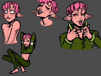 5_fingers blush blush_lines bottomwear choker clothed clothing crop_top dangle_ear_piercing ear_piercing ear_ring eyelashes eyes_closed fangs femboy fingers fully_clothed green_clothing hair hands_behind_head humanoid_pointy_ears jacket jewelry lips male navel necklace nose_blush not_furry pants piercing pink_hair pink_lips pointy_ears raised_arms ring_piercing shirt short_hair sitting skinny slim smile solo teeth topless topless_male topwear dreamscreep valentine_(dreamscreep) humanoid vampire 4:3 absurd_res colored_sketch digital_media_(artwork) hi_res procreate_(artwork) sketch sketch_page