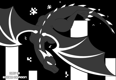 black_body female feral solo phunter15 inktober inktober_2025 microsoft minecraft mojang mythology xbox_game_studios jean_(minecraft) dragon ender_dragon mythological_creature mythological_scalie scalie 2025 hi_res monochrome