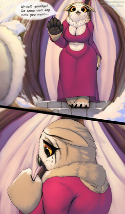 anthro beak belly big_breasts biped breasts cleavage clothed clothing curvy_figure dialogue dress female huge_breasts mouth_closed navel non-mammal_breasts non-mammal_navel open_mouth overweight pupils slightly_chubby slightly_chubby_anthro slightly_chubby_female solo speech_bubble text thick_thighs three-quarter_view voluptuous wide_hips thousandfoldfeathers dungeons_and_dragons hasbro wizards_of_the_coast holly_(thousandfoldfeathers) avian bear bird hybrid mammal owl owlbear 2025 absurd_res hi_res