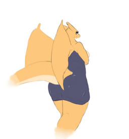 anthro breasts butt clothed clothing eyelashes female holding_breast looking_at_viewer looking_back simple_background solo itisd9 nintendo pokemon charizard generation_1_pokemon pokemon_(species) hi_res