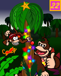 5_fingers 5_toes accessory anthro arms_bent baubles beanie bent_legs black_outline bottomless bottomless_anthro bottomless_male brown_body brown_eyes brown_fur brown_outline christmas_decorations christmas_lights christmas_star clear_sky clothed clothed_anthro clothed_male clothing conjoined_eyes decorating duo eyes_closed feet fern fingers forest fur gesture green_outline grey_sky hand_gesture hat headgear headwear holding_bauble holidays larger_anthro larger_male light looking_at_another male male_anthro mostly_nude necktie necktie_only number open_mouth open_smile orange_outline outline outside palm_tree pattern_necktie pink_tongue plant prehensile_feet red_beanie red_clothing red_hat red_headwear red_necktie red_topwear red_vest size_difference sky smaller_anthro smaller_male smile smiling_at_another smiling_at_each_other striped_necktie tan_body tan_skin text_box thumbs_up toes tongue toothy_grin topwear tree vest captainquack64 christmas donkey_kong_(series) nintendo diddy_kong donkey_kong_(character) kong mammal primate 2022 colored digital_drawing_(artwork) digital_media_(artwork) english_description hi_res lighting signature