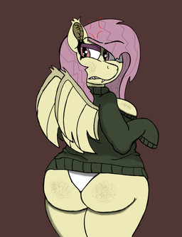 angry anthro bat_wings belly big_breasts big_butt breasts butt clothing cross-popping_vein emanata fangs female freckles hair looking_back membrane_(anatomy) membranous_wings overweight panties pink_hair rear_view simple_background solo sweater teeth topwear underwear wings archerwonder friendship_is_magic hasbro my_little_pony flutterbat_(mlp) fluttershy_(mlp) bat bat_pony equid mammal absurd_res hi_res portrait three-quarter_portrait