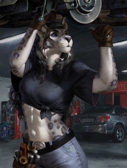 5_fingers abs anthro biped bottomwear breasts clothed clothed_anthro clothed_female clothing countershade_torso countershading female fingers front_view fully_clothed fully_clothed_anthro fully_clothed_female fur gloves hair handwear inside navel solo standing topwear whiskers ariesredlo riley_(anonymous) felid feline lynx mammal 2025 digital_drawing_(artwork) digital_media_(artwork)