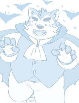 anthro blush bottomwear cape clothing costume fangs halloween_costume holidays humanoid_hands kemono male overweight overweight_male pants shirt solo teeth topwear zuboboz halloween lifewonders live_a_hero mokdai canid canine canis domestic_dog mammal vampire 2021 absurd_res hi_res sketch