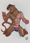 abs anthro aromantic_pride_colors bisexual_pride_colors brown_body brown_fur brown_hair buckteeth bulge claws clothing detailed_bulge facial_hair fur genital_outline goatee hair jockstrap kneeling lgbt_pride looking_at_hand male muscular muscular_anthro muscular_male neck_tuft penis_outline pride_color_clothing pride_color_underwear pride_colors shocked solo species_transformation tail teeth transformation tuft underwear lion21 wererat_(ben300) mammal murid murine rat rodent were wererat wererodent hi_res