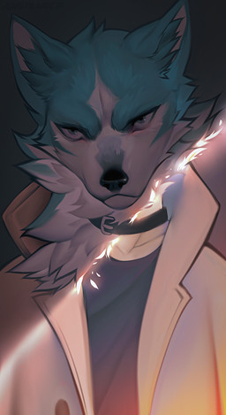 anthro black_nose collar fur male solo white_body white_fur angiewolf brand_new_animal studio_trigger shirou_ogami canid canine canis mammal wolf 2020 digital_media_(artwork)