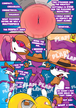 after_sex ambiguous_gender anal anal_penetration anthro anthro_on_anthro anthro_penetrated anthro_penetrating anthro_penetrating_anthro anus bathroom belly belt belt_buckle big_penis bodily_fluids brown_belt brown_clothing brown_gloves brown_handwear brown_hat brown_headwear buckle clothing cum cum_in_ass cum_inside dialogue duo erection fangs fur genital_fluids genitals glory_hole gloves group handwear hat headgear headwear heart_eyes heart_symbol male male/ambiguous male/male multicolored_body multicolored_fur penetration penis presenting presenting_anus public_restroom purple_body purple_eyes purple_fur purple_penis restroom_stall sex teeth text trio vein veiny_penis white_belly white_body white_fur white_mouth tinydevilhorns sega sonic_the_hedgehog_(series) fang_the_hunter ray_the_flying_squirrel dipodid flying_squirrel jerboa mammal rodent sciurid 2026 absurd_res comic english_text hi_res multiple_scenes