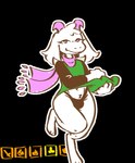 anthro belly black_background bottomwear bulge clothed clothing clothing_lift eyelashes eyeshadow femboy goat_legs horn interface makeup male panties pink_eyes pink_horn raised_leg robe robe_lift scarf simple_background skirt skirt_lift smile smiling_at_viewer solo underwear mevka_(artist) deltarune undertale_(series) ralsei bovid caprine goat mammal